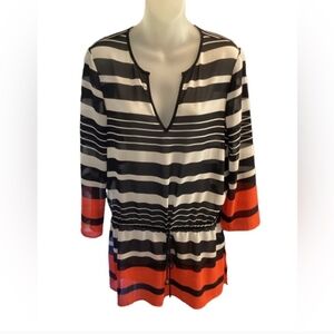 Michael Kors Black, White & White. Orange Striped Tunic.p